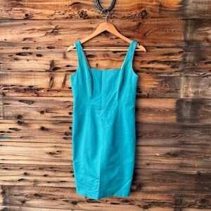 ELIE TAHARI | Sleeveless Teal Square Neck Sheath Dress 6